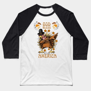 God Bless America Turkey Design Baseball T-Shirt